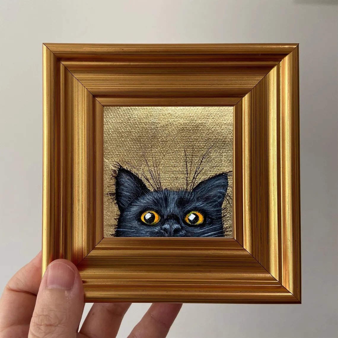 🐈⬛ Black Cat Gold Leaf Miniature Painting