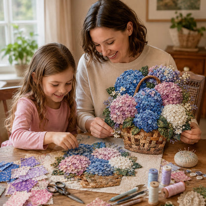 🌸🧵 Premium Floral Basket Patchwork DIY Kit | High-Quality Layered Fabric Bouquet with Raised Petals & Woven Basket Details ✨