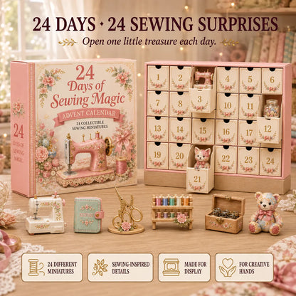 🧵24 Days Of Sewing Magic Advent Calendar | 24 Sewing-Inspired Miniatures for Craft Lovers, Quilters & Handmade Enthusiasts 🎁
