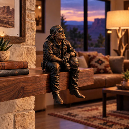 Old Biker Soul Shelf Sitter Collection – Rustic Motorcycle Rider Figurines for Men