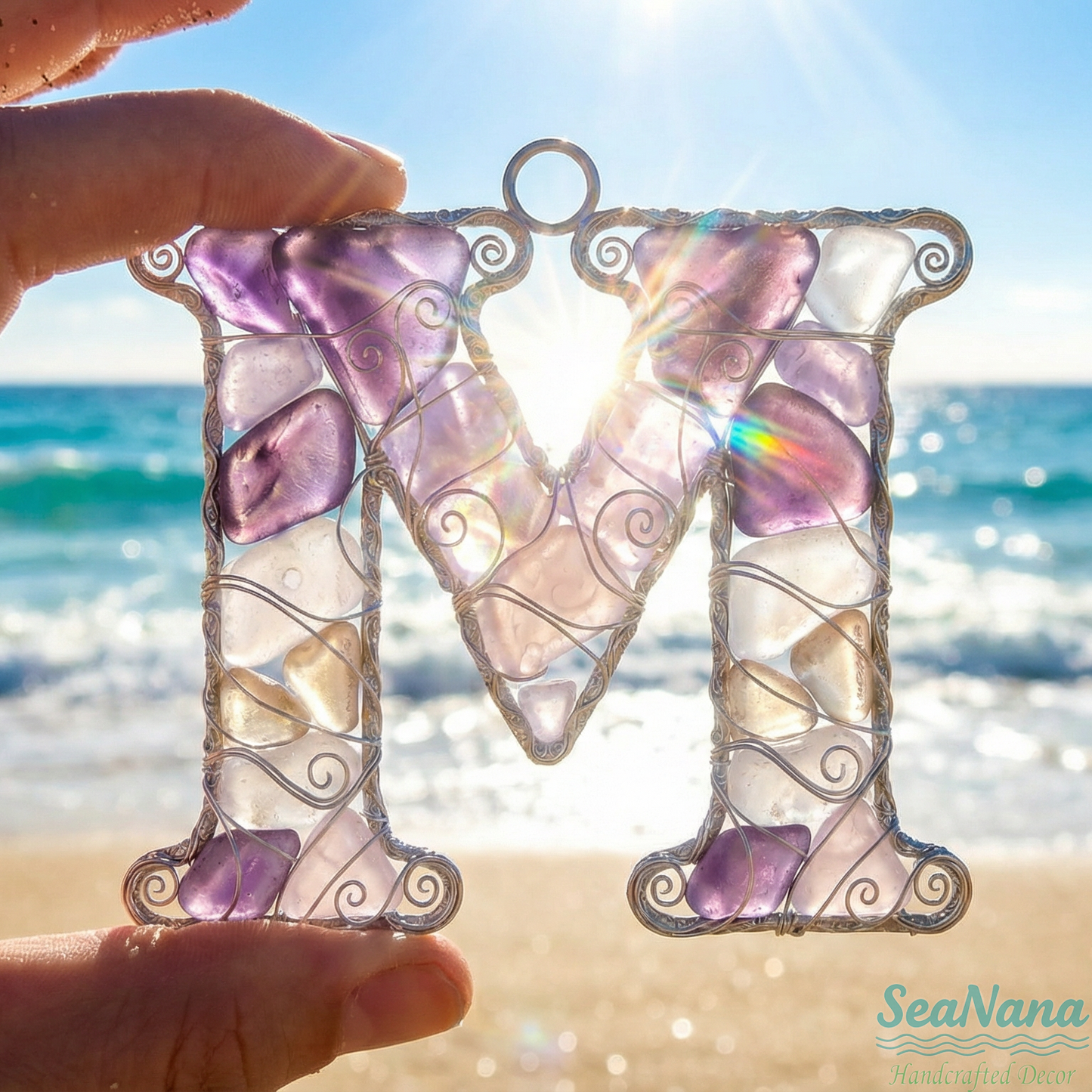 🌊 Handcrafted Wire-Wrapped Sea Glass Letter Ornament: More Than a Last Name, It's a Blessing