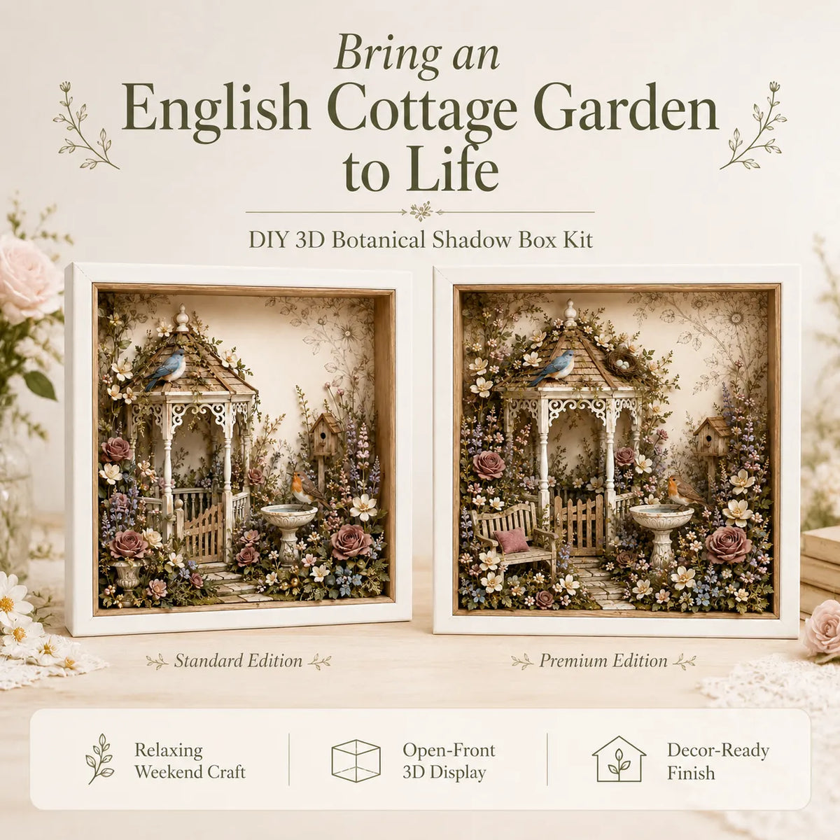 🌷DIY 3D English Cottage Garden Shadow Box Kit