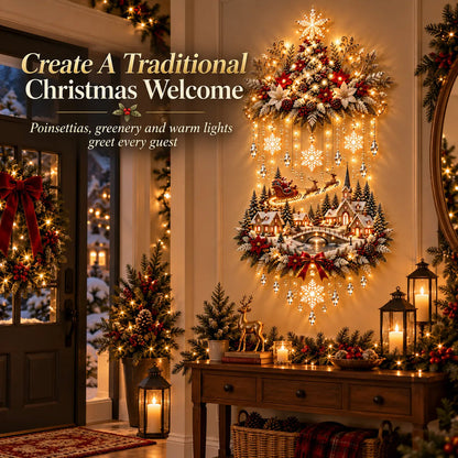 🎄 Illuminated Christmas Tree & Village Wall Hanging | Cascading Warm Lights for Living Rooms, Entryways & Staircases ✨
