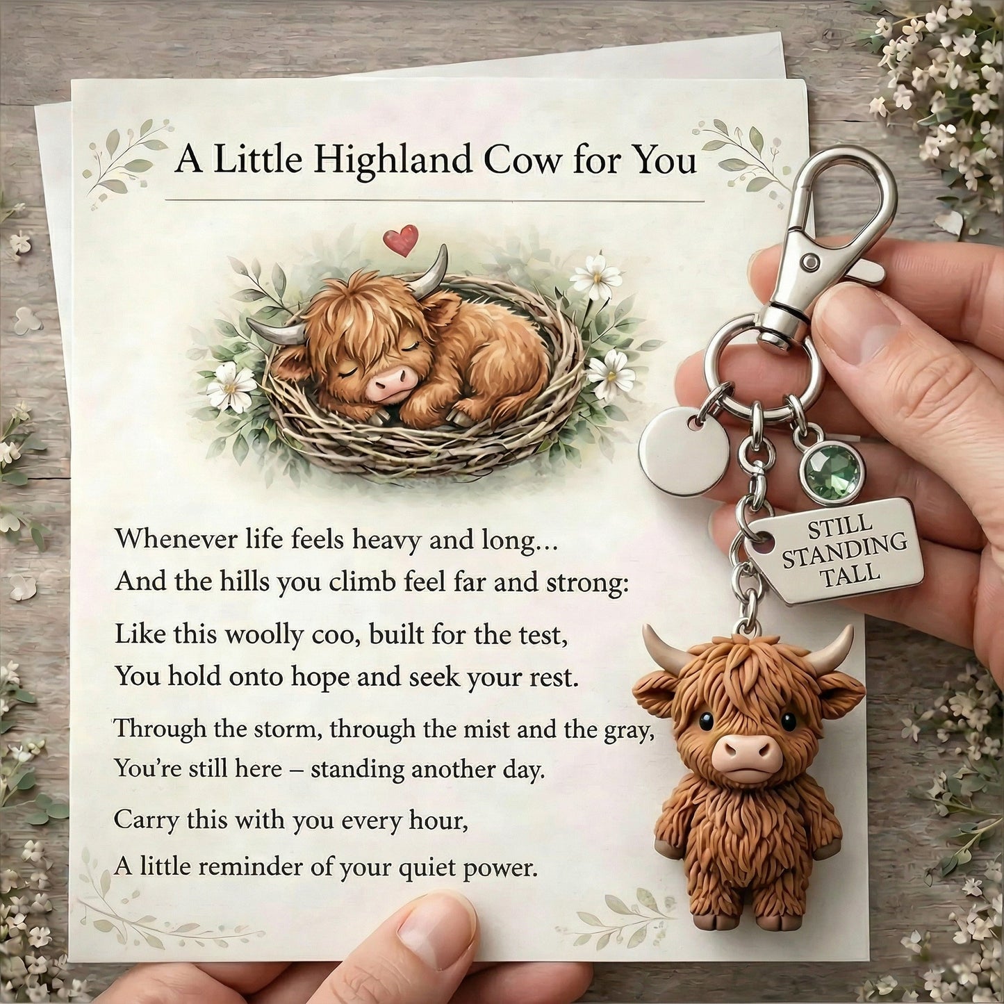 ⏰Hot Sale: Save 49%🐮A Little Highland Cow For You Keychain: Your Daily Reminder of Quiet Strength
