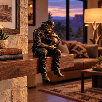 Old Biker Soul Shelf Sitter Collection – Rustic Motorcycle Rider Figurines for Men