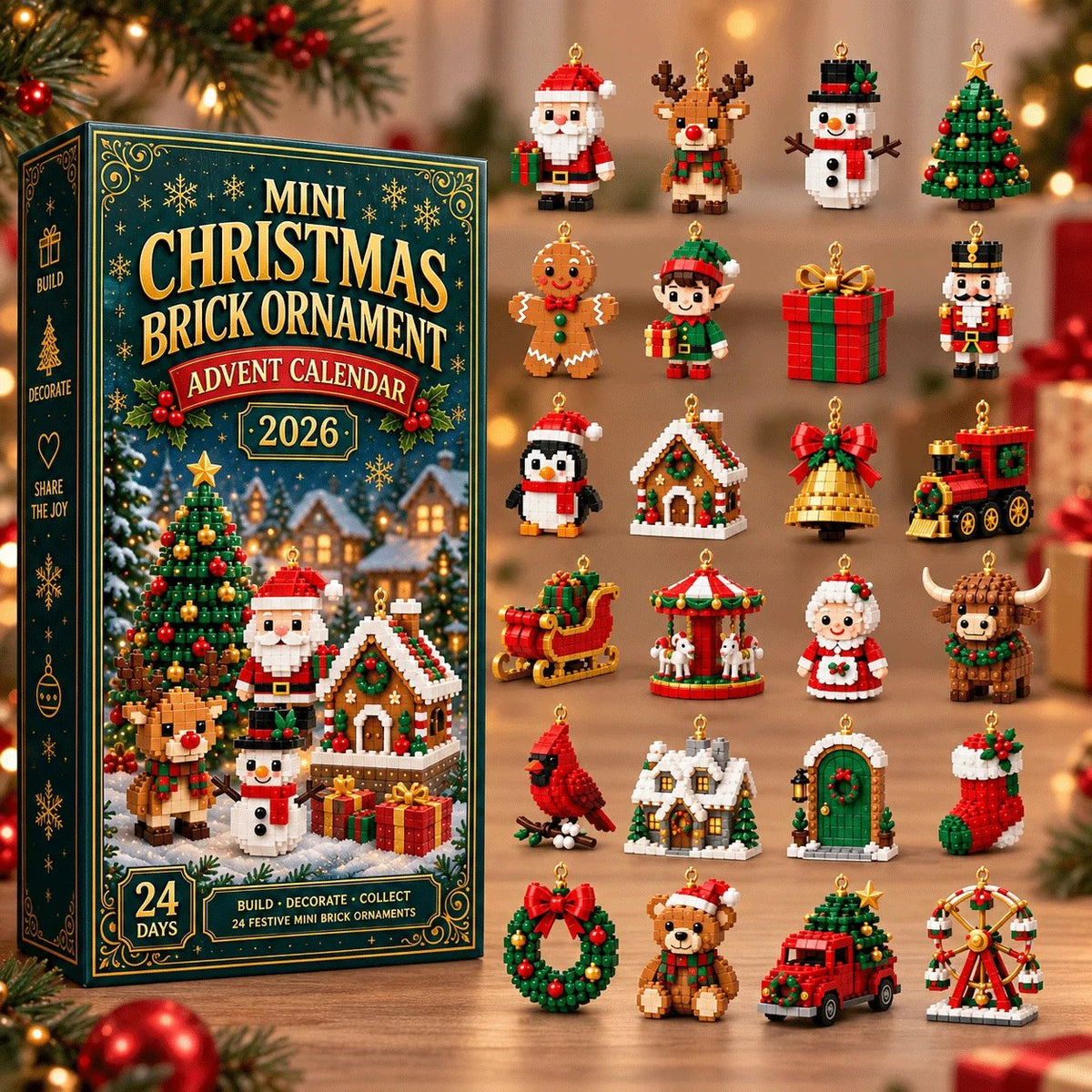 🎄 24-Day Mini Christmas Ornament Advent Calendar | 24 unique festive buildable designs with hanging loops—perfect for decorating Christmas trees, wreaths, and holiday displays 🧱