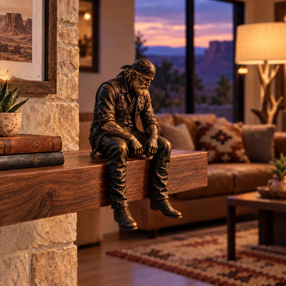 Old Biker Soul Shelf Sitter Collection – Rustic Motorcycle Rider Figurines for Men