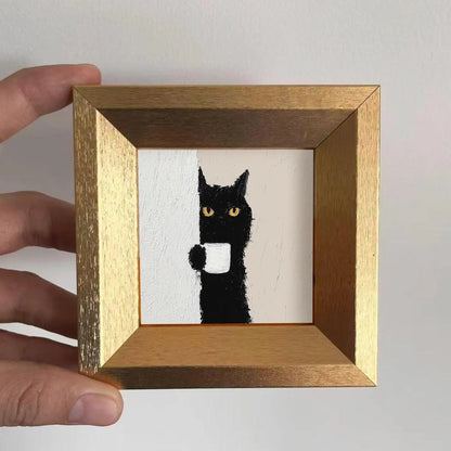 🐈‍⬛ Black Cat Gold Leaf Miniature Painting