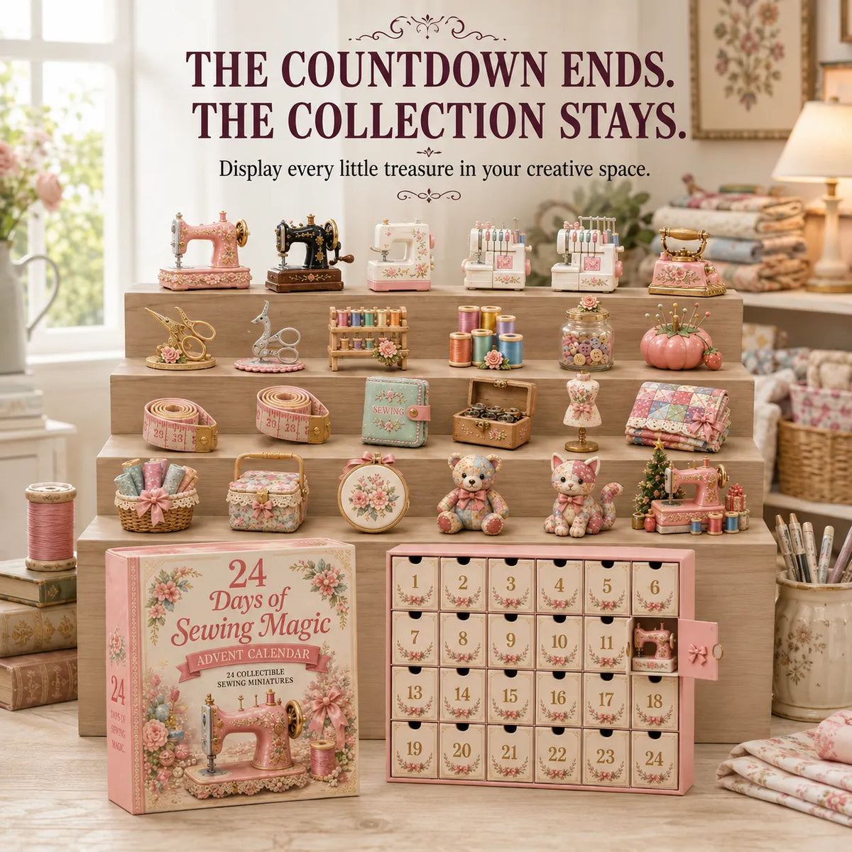 🧵24 Days Of Sewing Magic Advent Calendar | 24 Sewing-Inspired Miniatures for Craft Lovers, Quilters & Handmade Enthusiasts 🎁