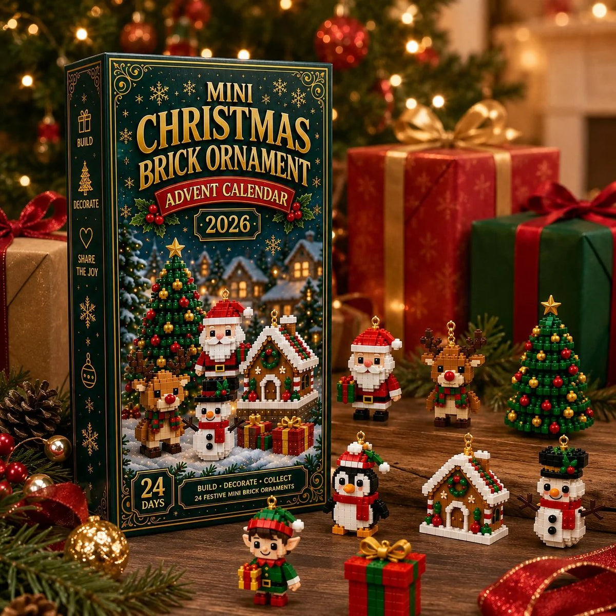🎄 24-Day Mini Christmas Ornament Advent Calendar | 24 unique festive buildable designs with hanging loops—perfect for decorating Christmas trees, wreaths, and holiday displays 🧱