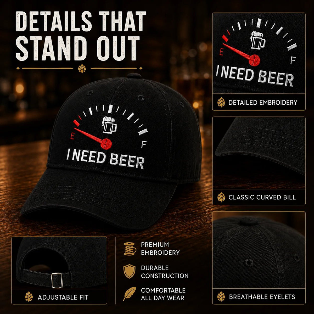 🔥LAST DAY 50% OFF - 🍺 I NEED BEER Embroidered Baseball Cap – Unisex Memorial Hat🧢 100% Cotton