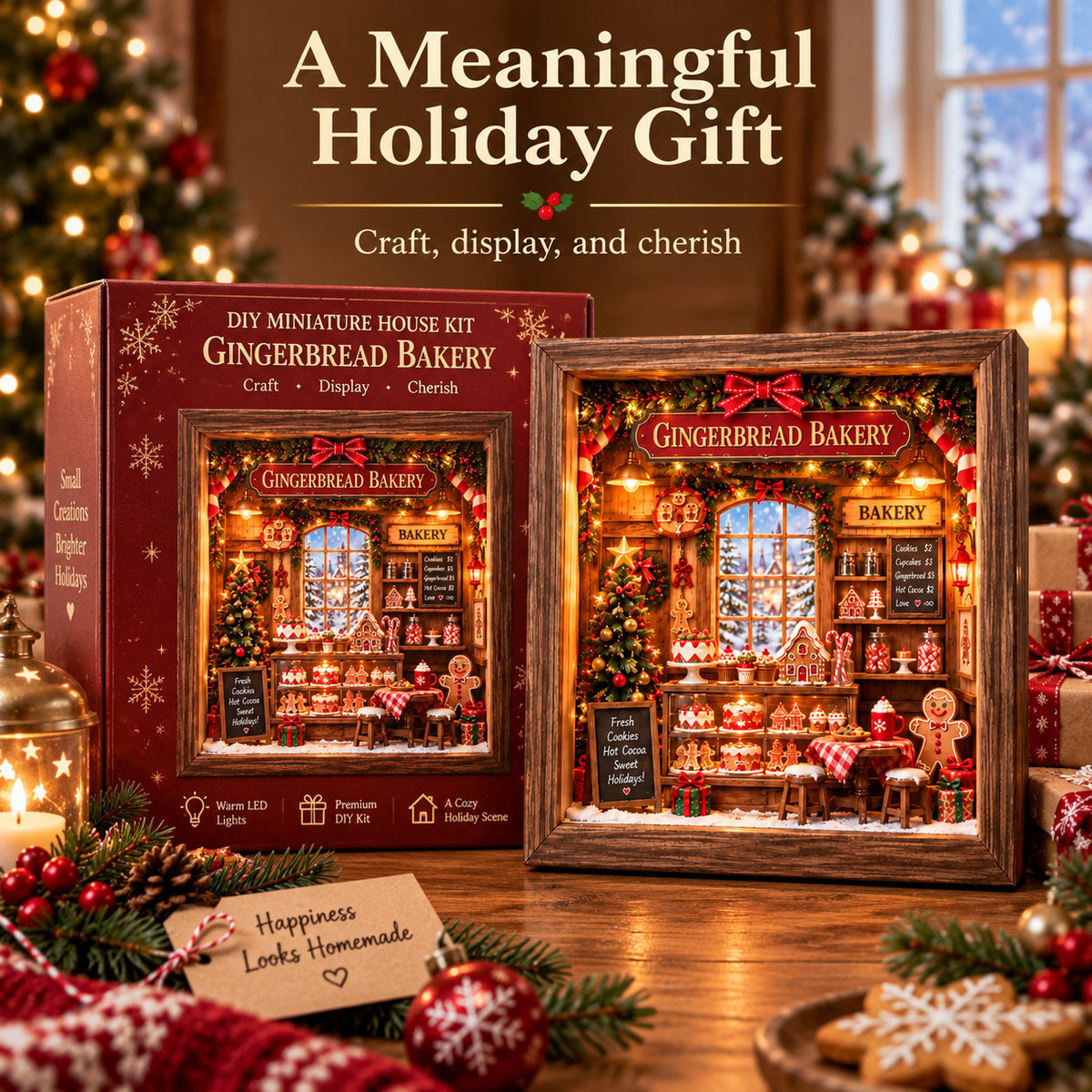 🎄 Gingerbread Bakery DIY Miniature Shadow Box Kit-Buy 2 Free Shipping