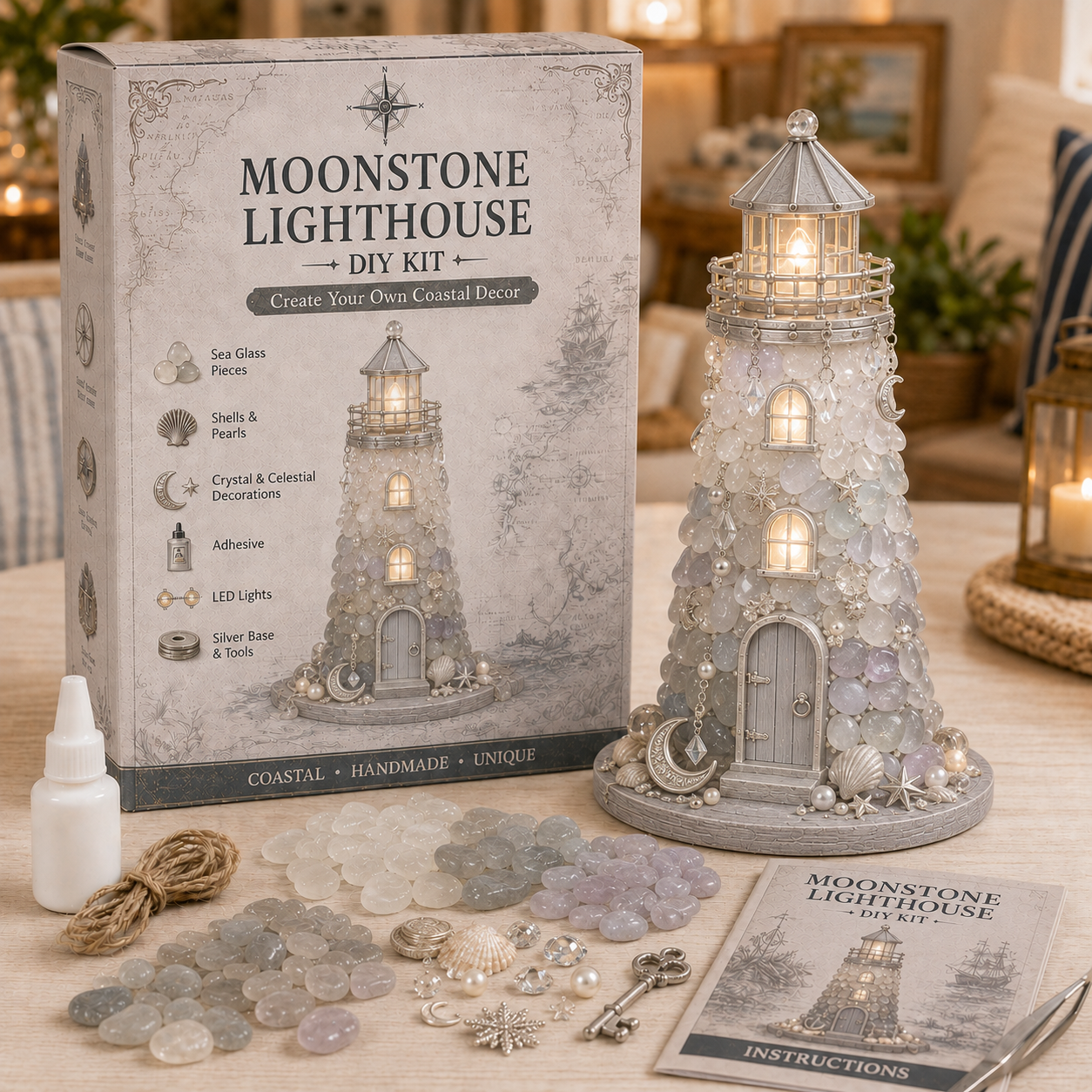 ⏳ Last Day 49% OFF – 🌊 DIY Sea Glass Lighthouse Kit – Light-Up Coastal Craft & Handmade Home Decor