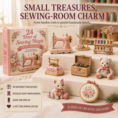 🧵24 Days Of Sewing Magic Advent Calendar | 24 Sewing-Inspired Miniatures for Craft Lovers, Quilters & Handmade Enthusiasts 🎁