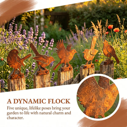 🔥Most Popular in 2026🔥5-Piece Lifelike Rusty Metal Bird Silhouettes Garden Art