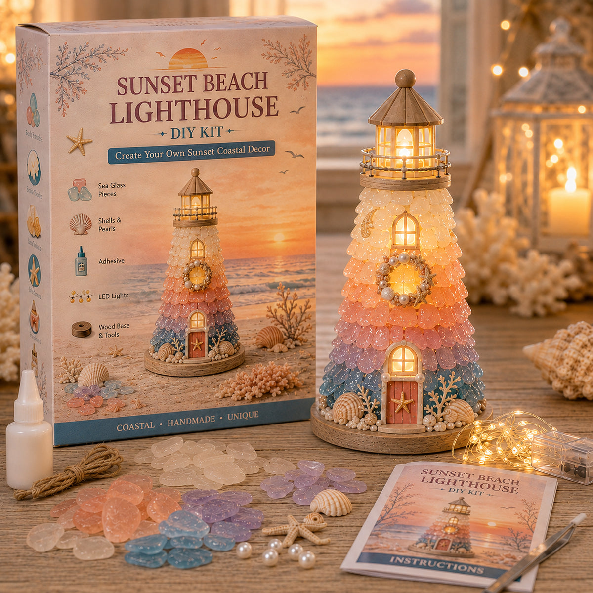 ⏳ Last Day 49% OFF – 🌊 DIY Sea Glass Lighthouse Kit – Light-Up Coastal Craft & Handmade Home Decor