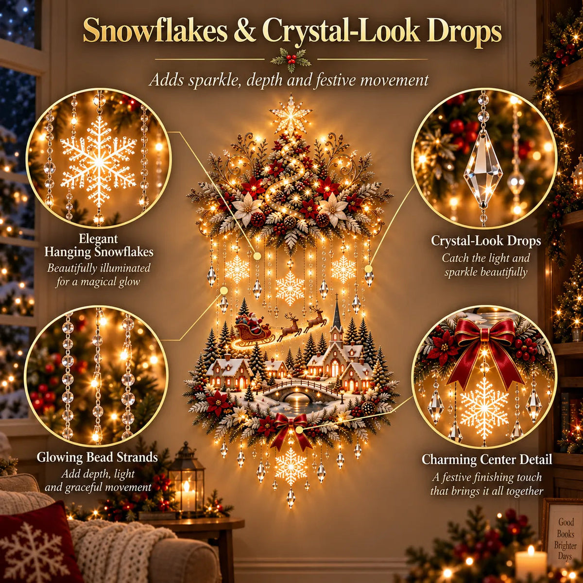 🎄 Illuminated Christmas Tree & Village Wall Hanging | Cascading Warm Lights for Living Rooms, Entryways & Staircases ✨