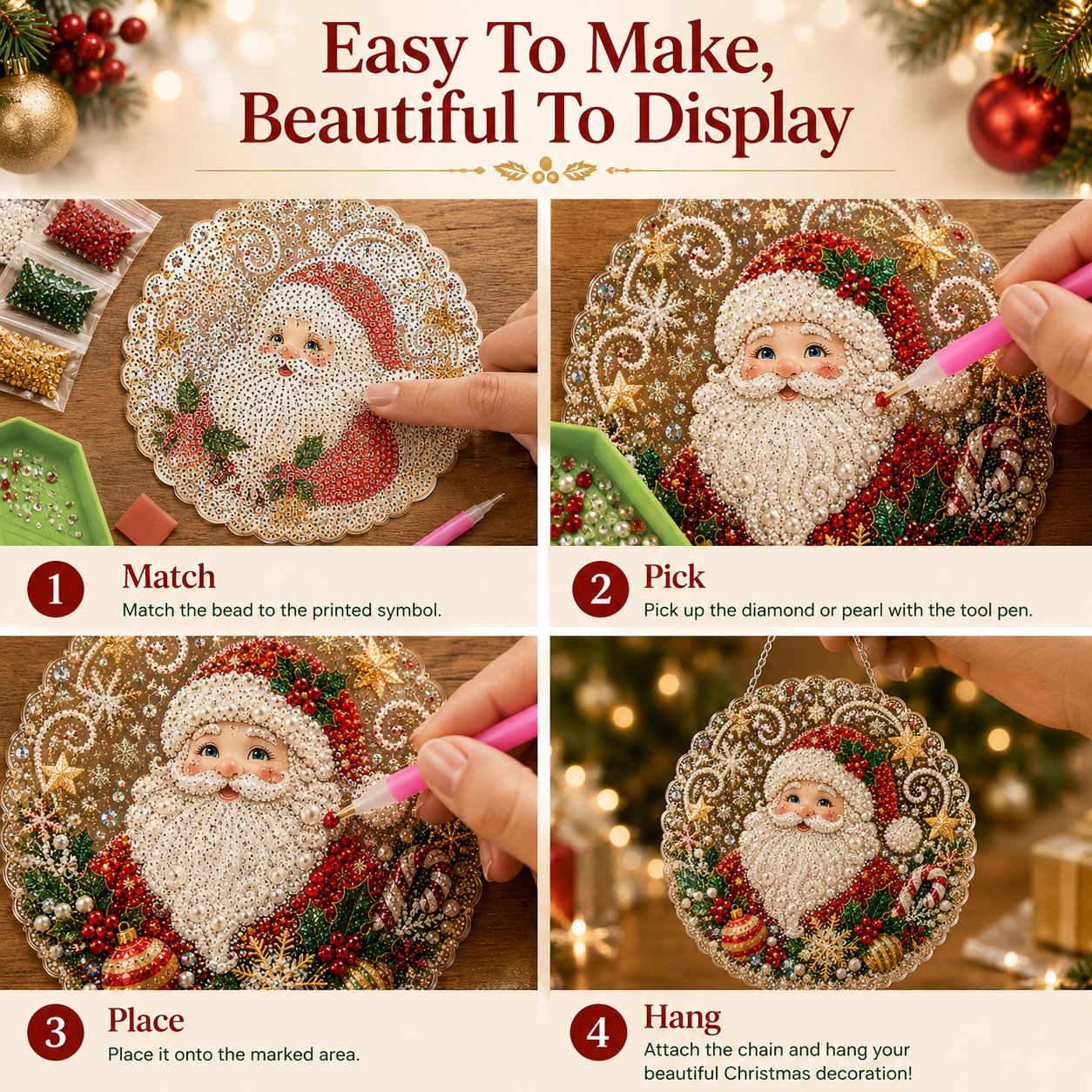 🔥✨Limit to Sale✨🔥🎄 Premium Christmas Pearl Diamond Art Ornament Kit | DIY Holiday Hanging Decor