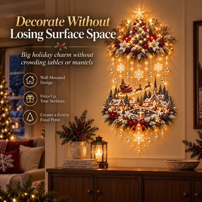 🎄 Illuminated Christmas Tree & Village Wall Hanging | Cascading Warm Lights for Living Rooms, Entryways & Staircases ✨