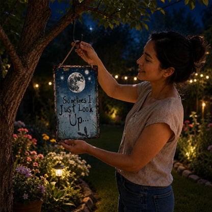 🌙 Retro Night Sky Metal Sign – “Sometimes I just look up...” Inspirational Wall Decor