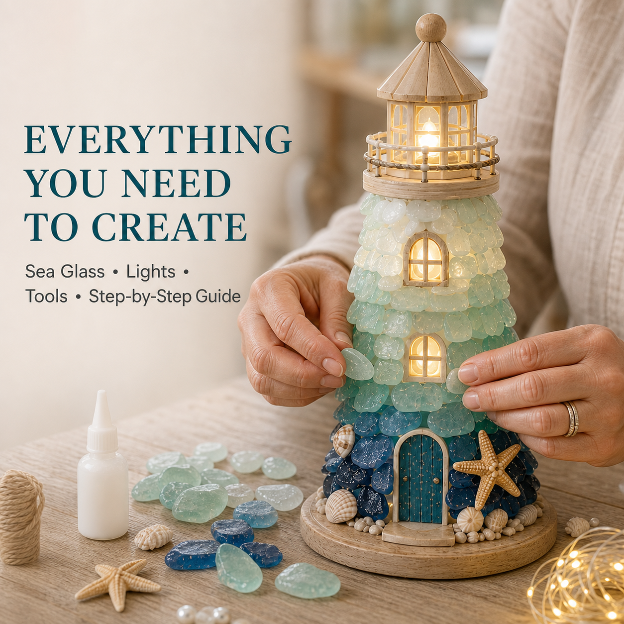 ⏳ Last Day 49% OFF – 🌊 DIY Sea Glass Lighthouse Kit – Light-Up Coastal Craft & Handmade Home Decor